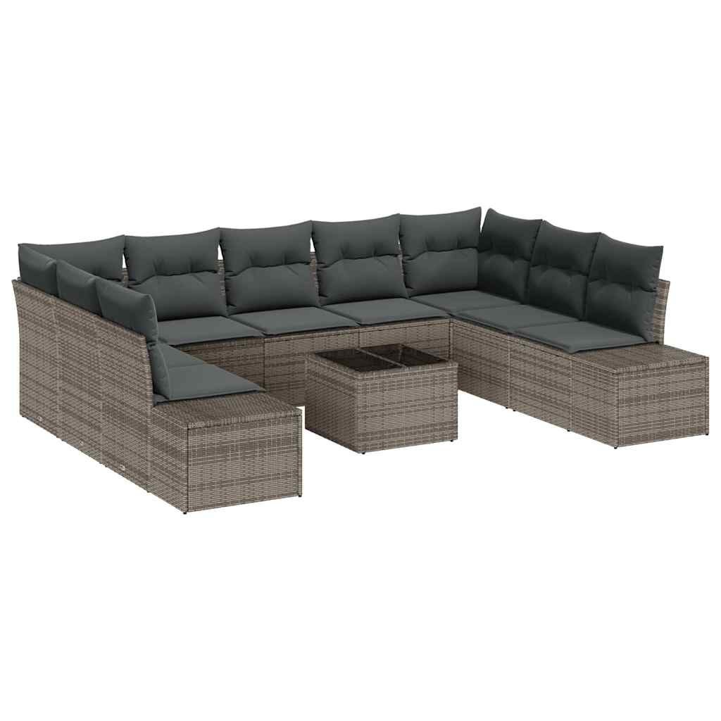 Zestaw Sof na Ogród 10 pcs Szary 289 x 209 x 85 cm Polirattan Lumarko!