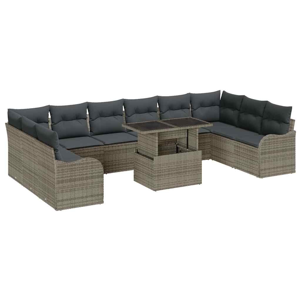 Zestaw 11-elementowy sofy ogrodowej z szarymi poduszkami, z polirattanu Lumarko!