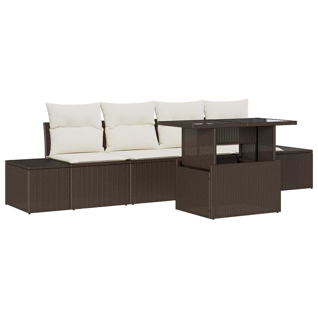 Zestaw Sof na Ogród 5 pcs Brązowy, kremowy 100 x 55 x 73 cm Lumarko!