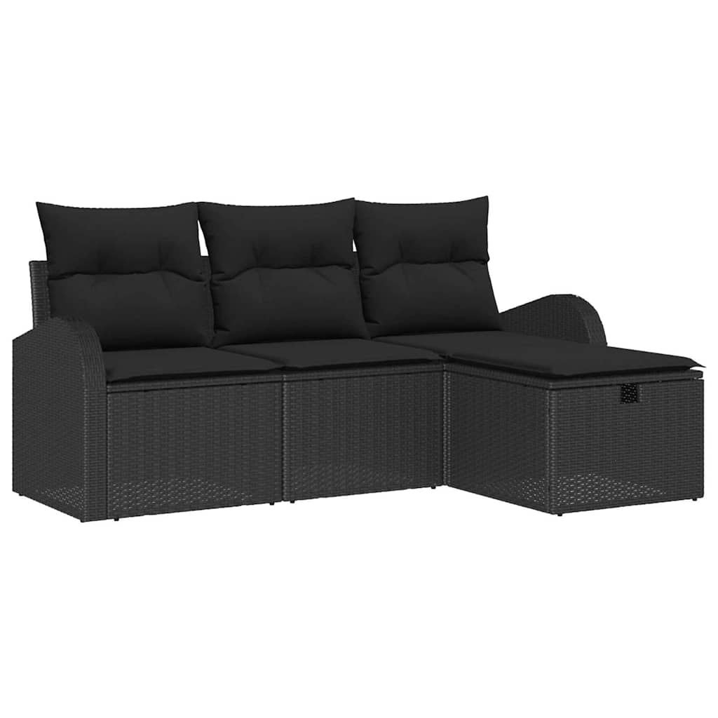 Zestaw Sof na Ogród 4 pcs Czarny 179 x 117 x 85 cm Polirattan Lumarko!