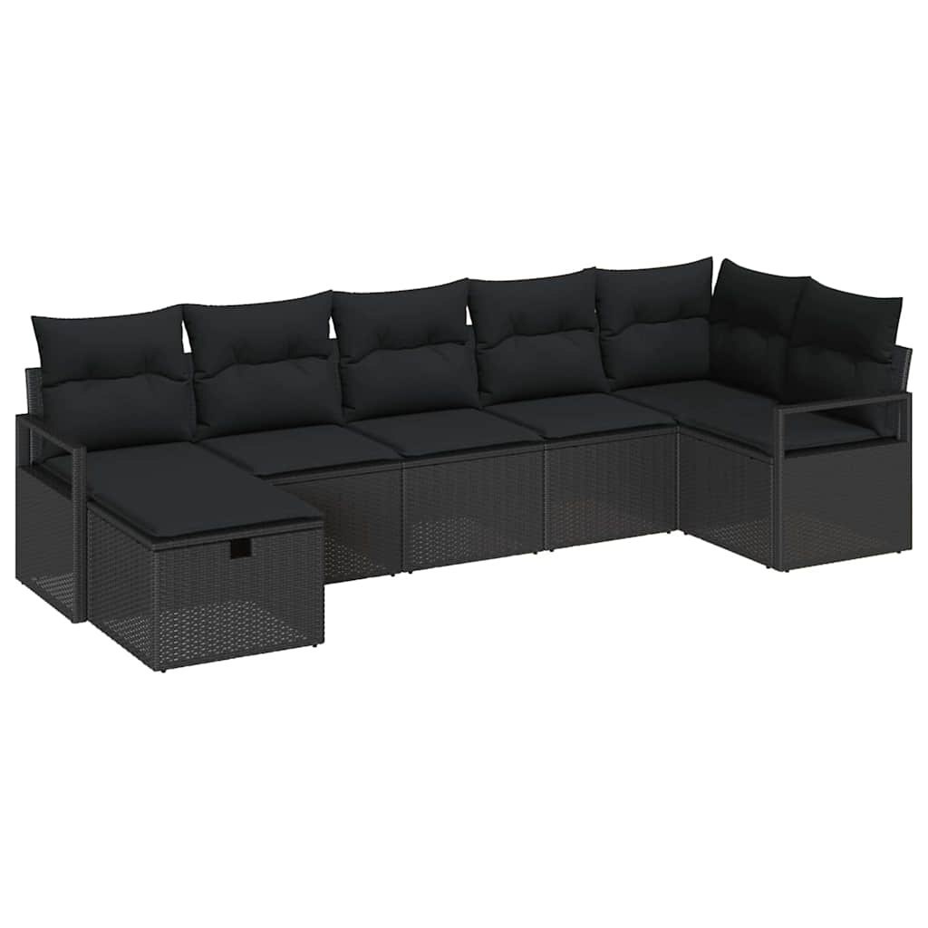 Zestaw Sof na Ogród 7 pcs Czarny 287 x 122 x 85 cm Polirattan Lumarko!