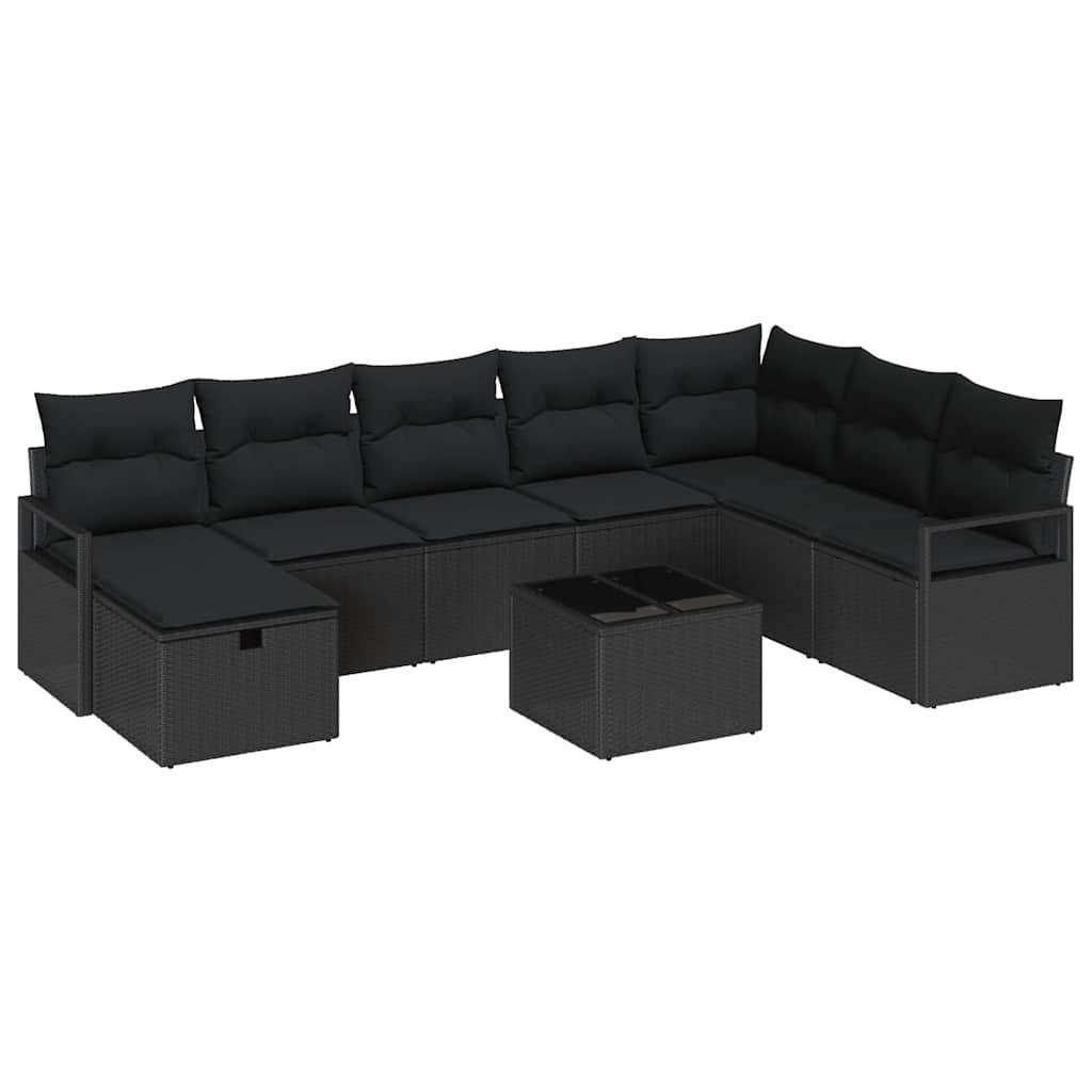 Zestaw Sof na Ogród 9 pcs Czarny 287 x 177 x 85 cm Polirattan Lumarko!