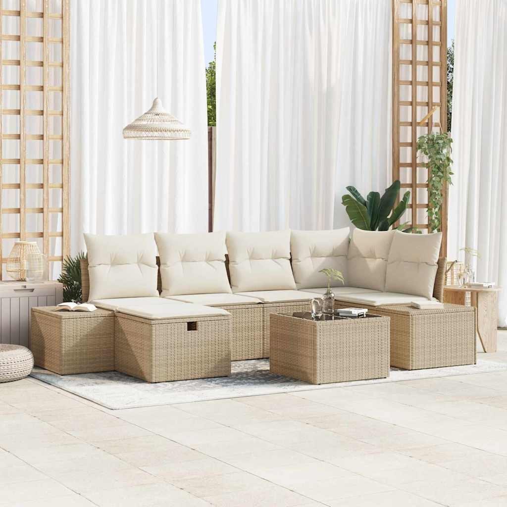 Zestaw Sof na Ogród 7 pcs Beżowy 55 x 62 x 69 cm Polirattan Lumarko!