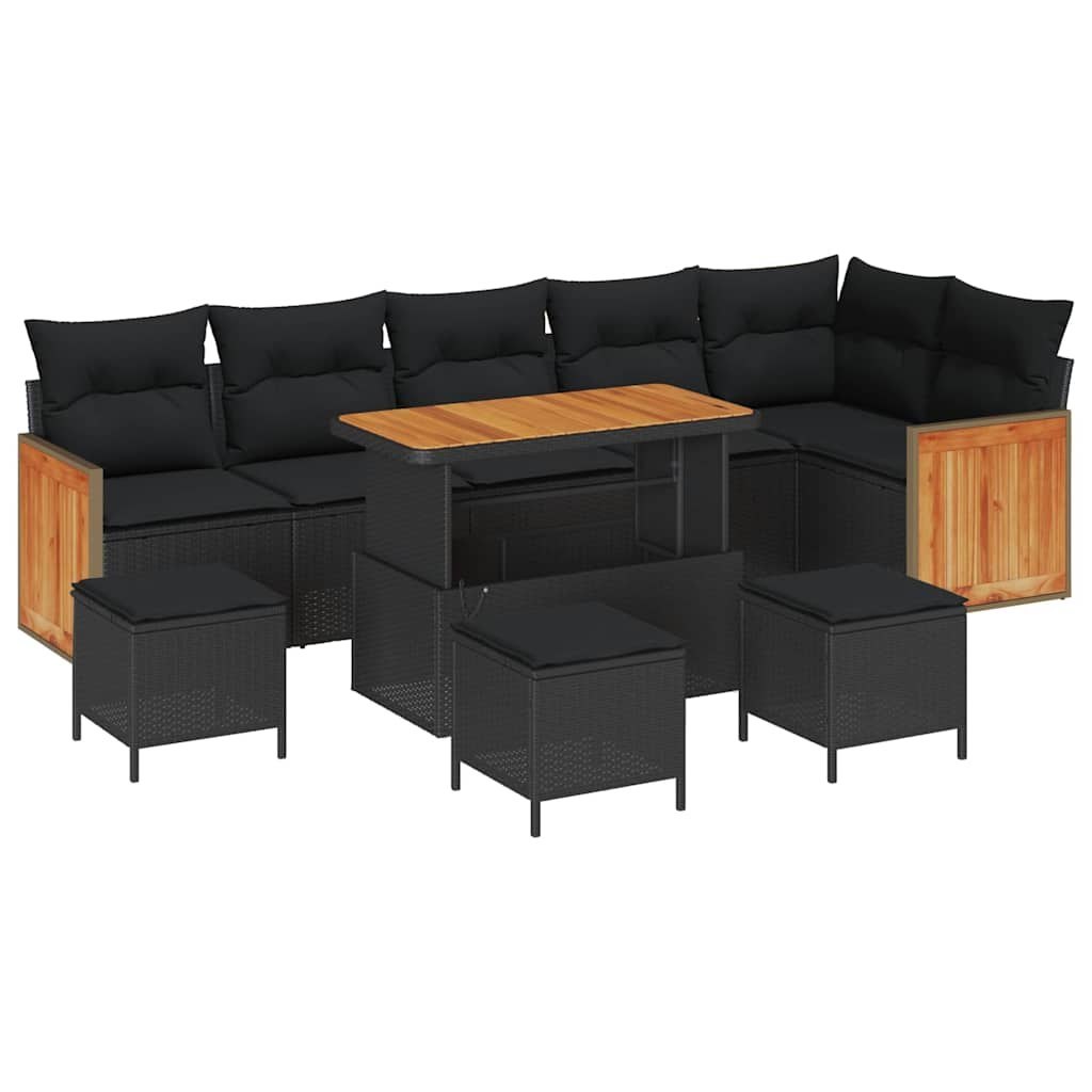 Zestaw Sof na Ogród z poduszką 10 pcs Czarny 110 x 55 x 71 cm Lumarko!
