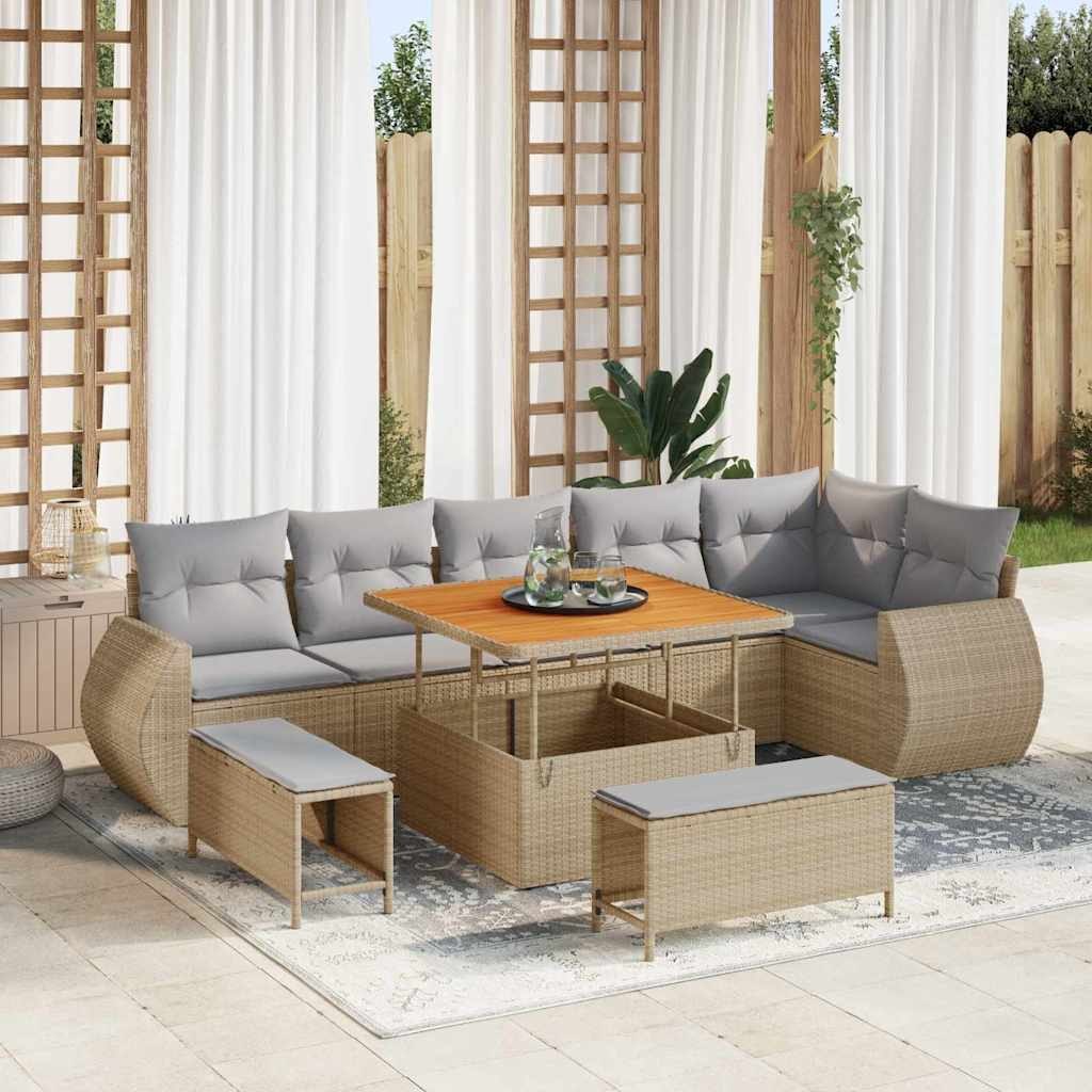 Zestaw Sof na Ogród 9 pcs beżowo-jasnoszary 100 x 100 x 71 cm Lumarko!