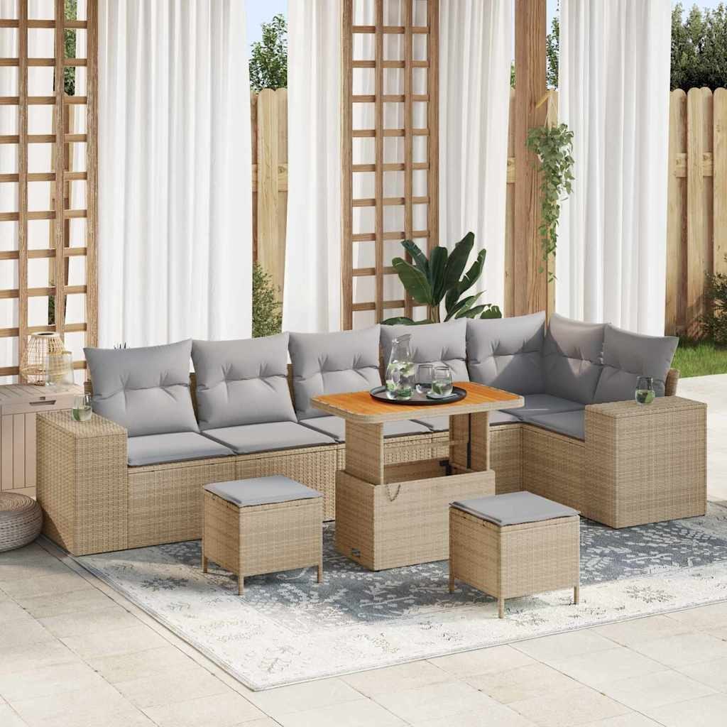 Zestaw Sof na Ogród 9 pcs Beżowy, jasnoszary 90 x 55 x 71 cm Lumarko!