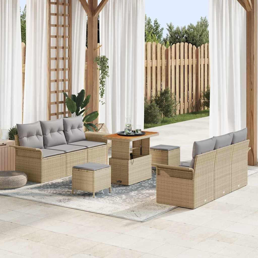 Zestaw Sof na Ogród 9 pcs Beżowy, jasnoszary 90 x 55 x 71 cm Lumarko!