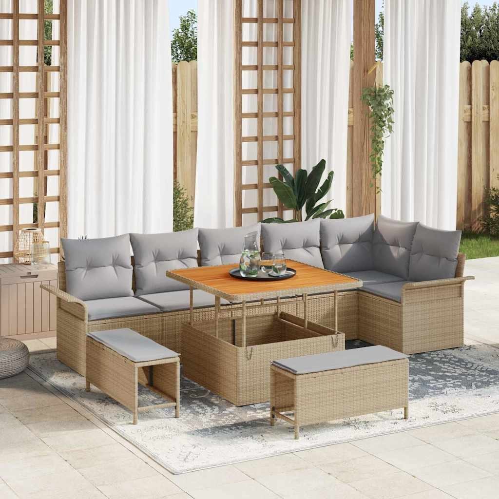 Zestaw Sof na Ogród 9 pcs Beżowy, jasnoszary 100 x 100 x 71 cm Lumarko!