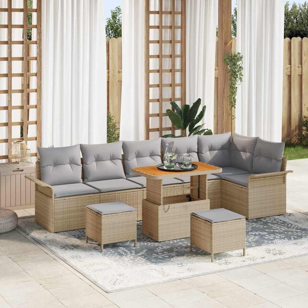 Zestaw Sof na Ogród 9 pcs Beżowy, jasnoszary 90 x 55 x 71 cm Lumarko!