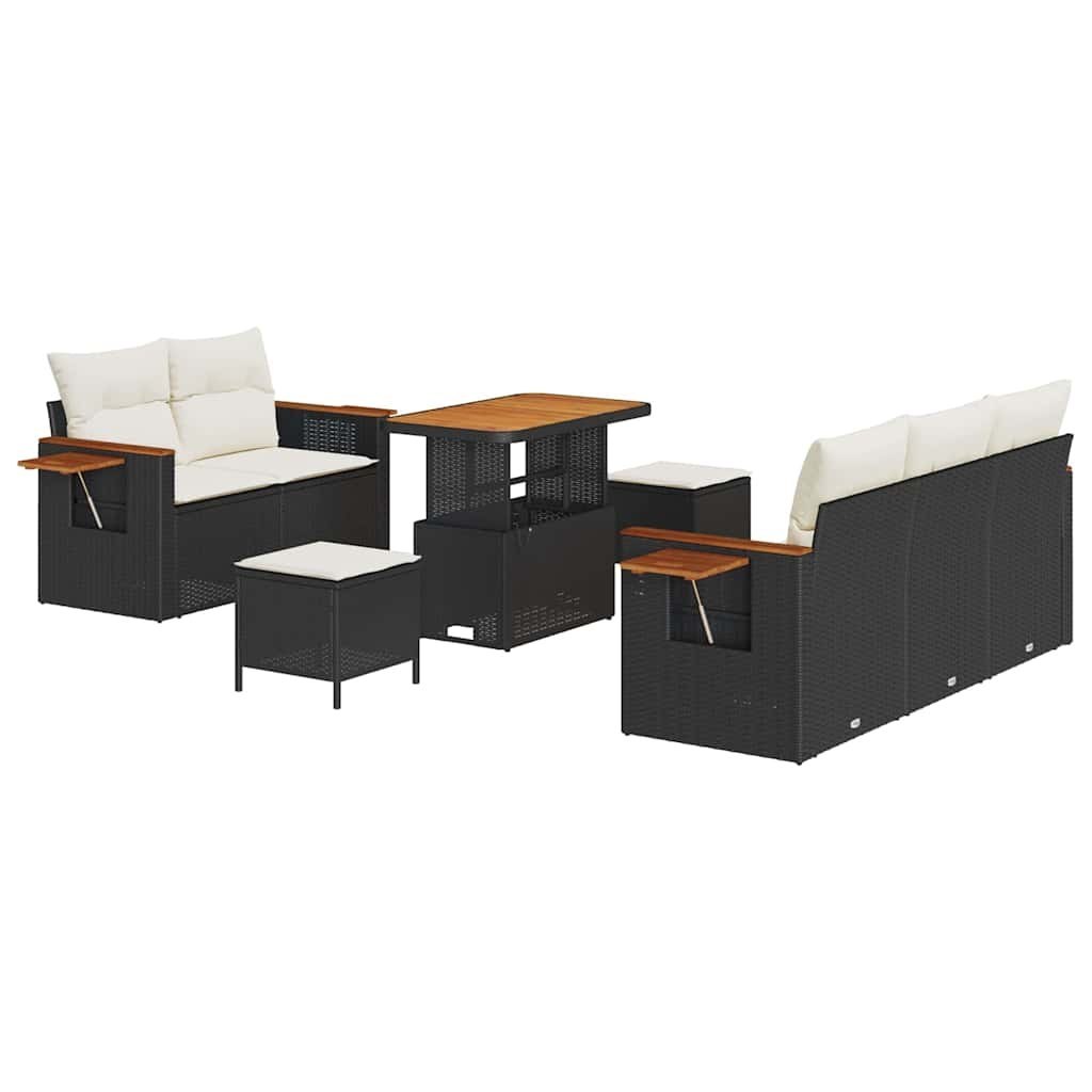 Zestaw 8-częściowy sofy ogrodowej z poduszkami Czarny Poli Rattan Akacja Lumarko!