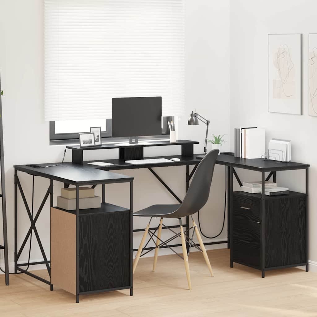 Biurko Czarny dąb 182 x 101 x 87.5 cm Materiał drewnopochodny Lumarko!