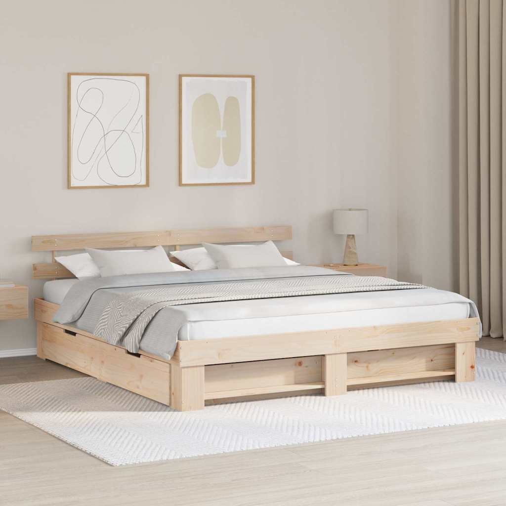 Ramka łóżka z szufladą Brązowy 200 x 200 cm Lite drewno sosnowe Lumarko!
