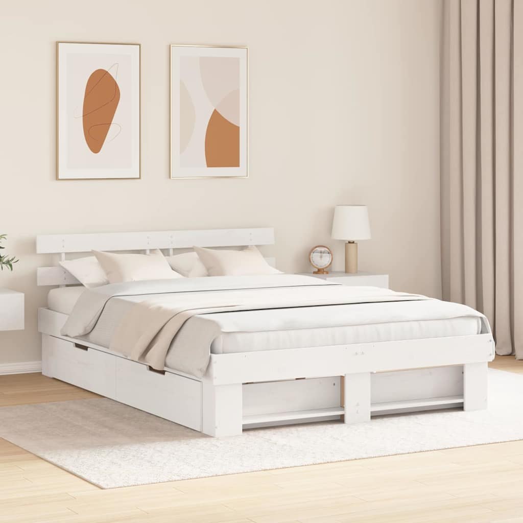 Ramka łóżka Z zagłówkiem Biały 150 x 200 cm Lite drewno sosnowe Lumarko!