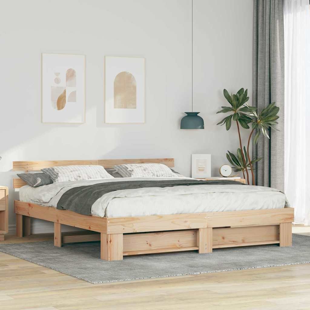 Ramka łóżka Brązowy 200 x 200 cm Lite drewno sosnowe Lumarko!