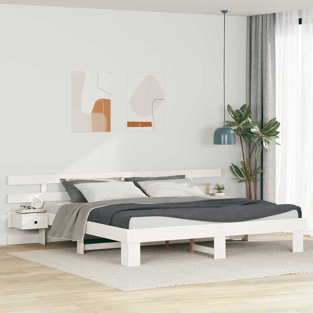 Ramka łóżka Z zagłówkiem Biały 200 x 200 cm Lite drewno sosnowe