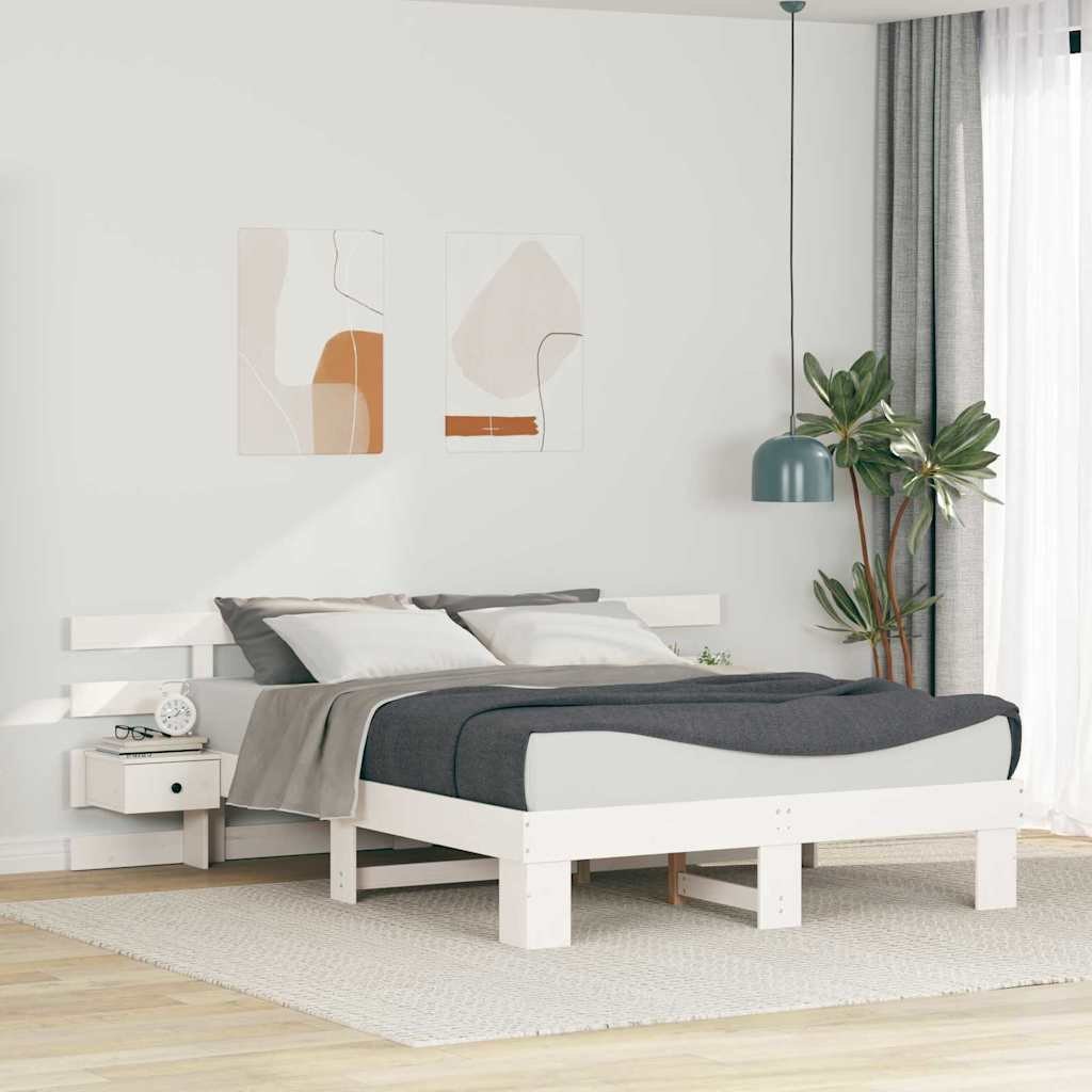 Ramka łóżka Z zagłówkiem Biały 150 x 200 cm Lite drewno sosnowe