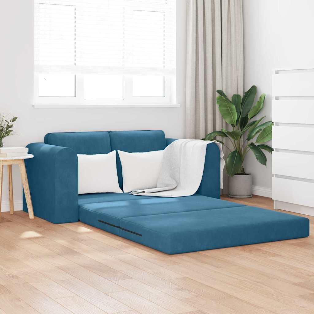 Sofa na łóżko 2 w 1 Niebieska 148x71x83 cm Welur Lumarko!