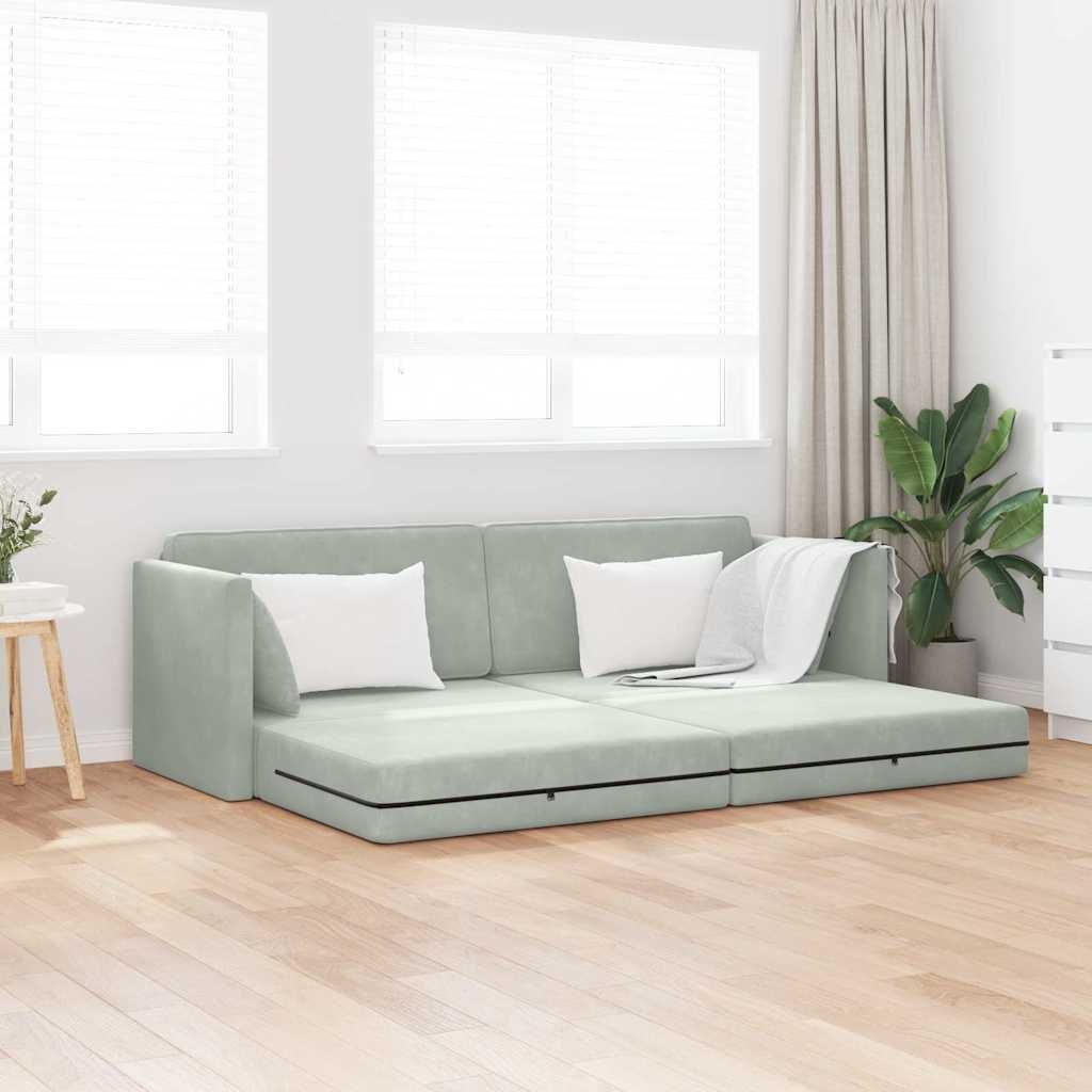 Sofa Na Podłodze 2 w 1 Jasnoszara 213x144x60 cm Welur Lumarko!