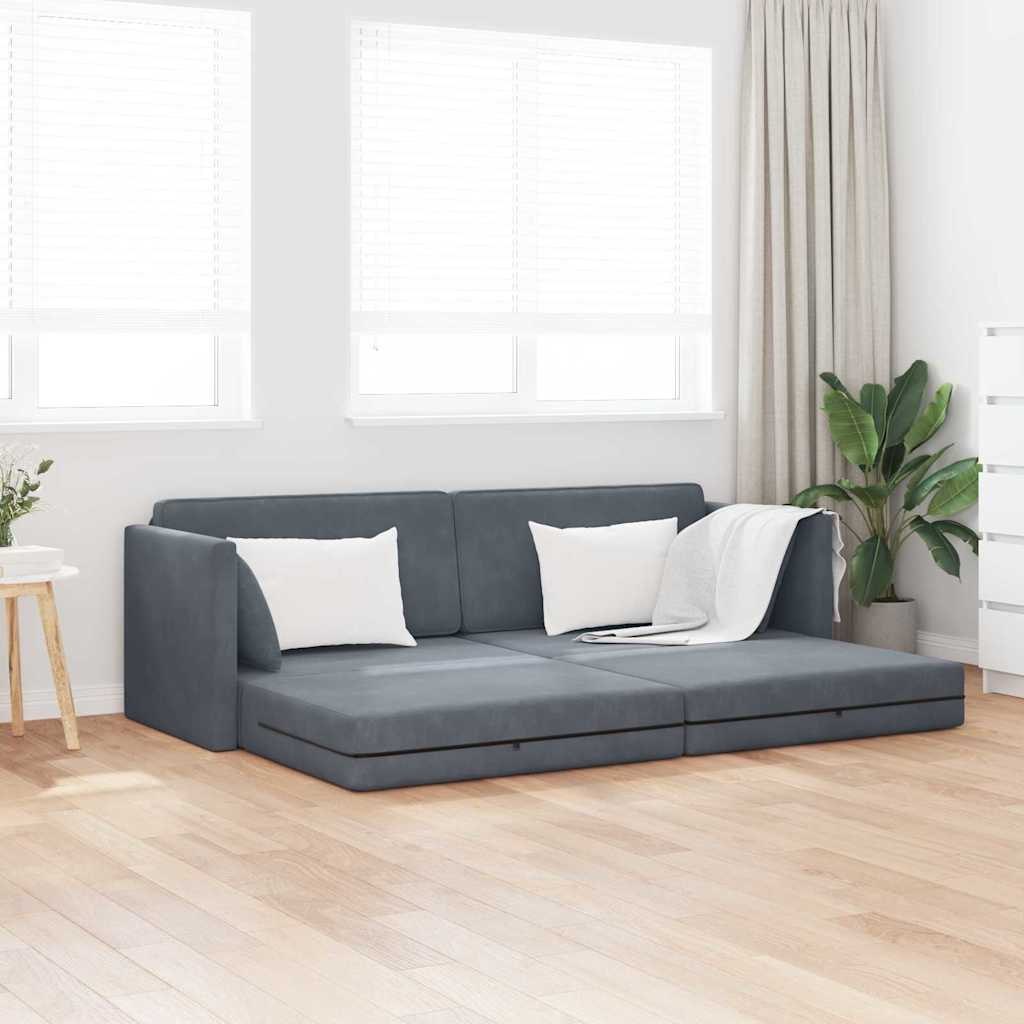 Podłogowa sofa łóżko 2-w-1 Ciemnoszara 213x144x60 cm Welur Lumarko!