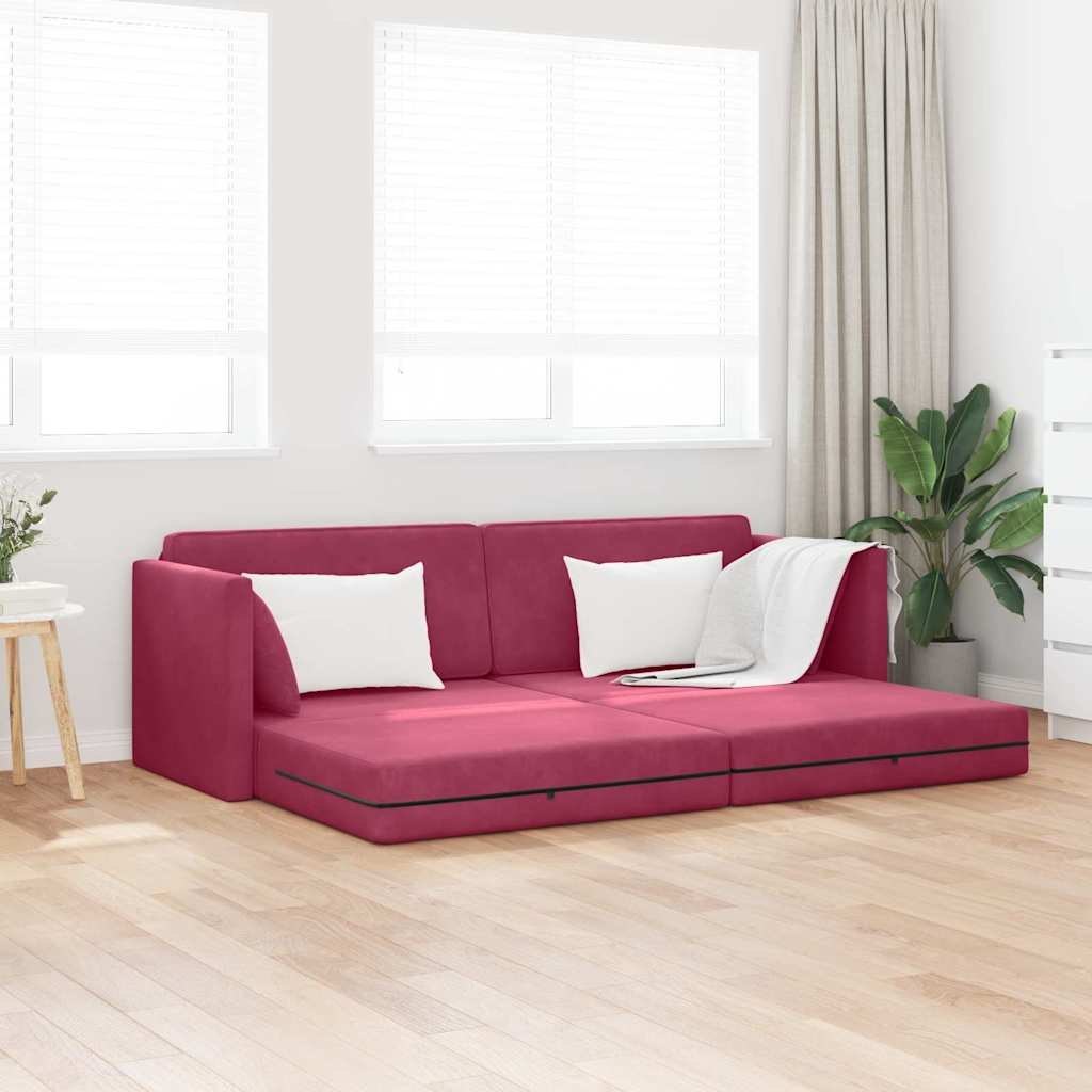Sofa na podłodze 2 w 1 Wino Czerwone 213x144x60 cm Aksamit Lumarko!