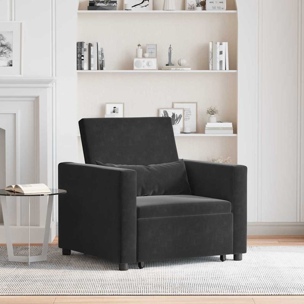 Rozkładana sofa jednoosobowa z kółkami Czarny Aksamit