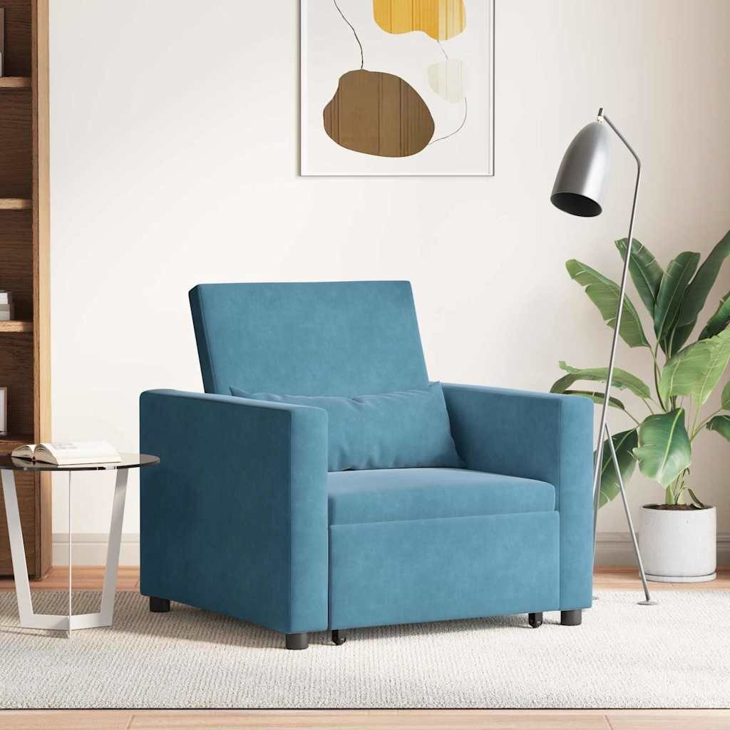 Rozkładana sofa jednoosobowa z kółkami Niebieski Aksamit