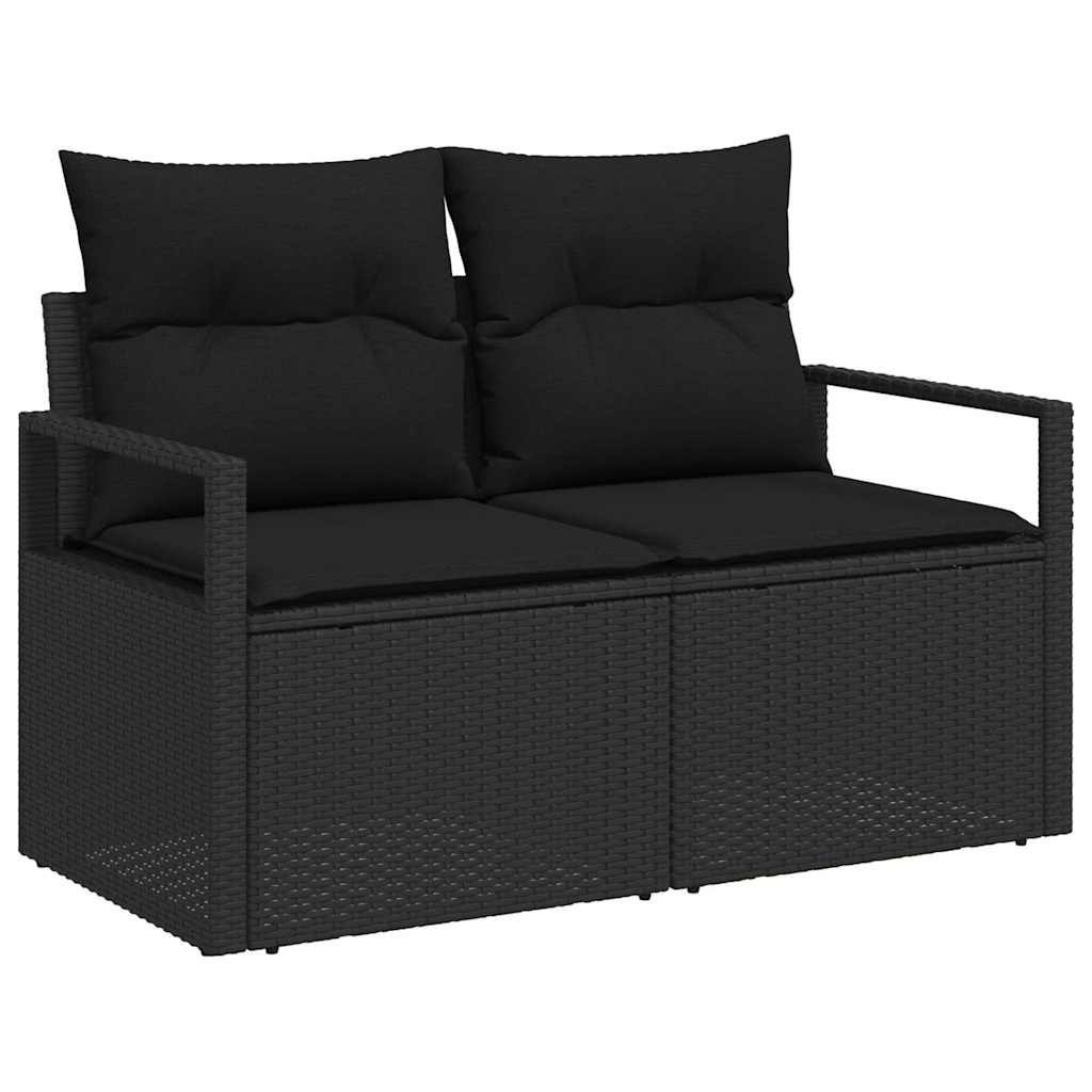 Sofa ogrodowa dla dwóch osób z poduszkami, czarna, z polirattanu Lumarko!