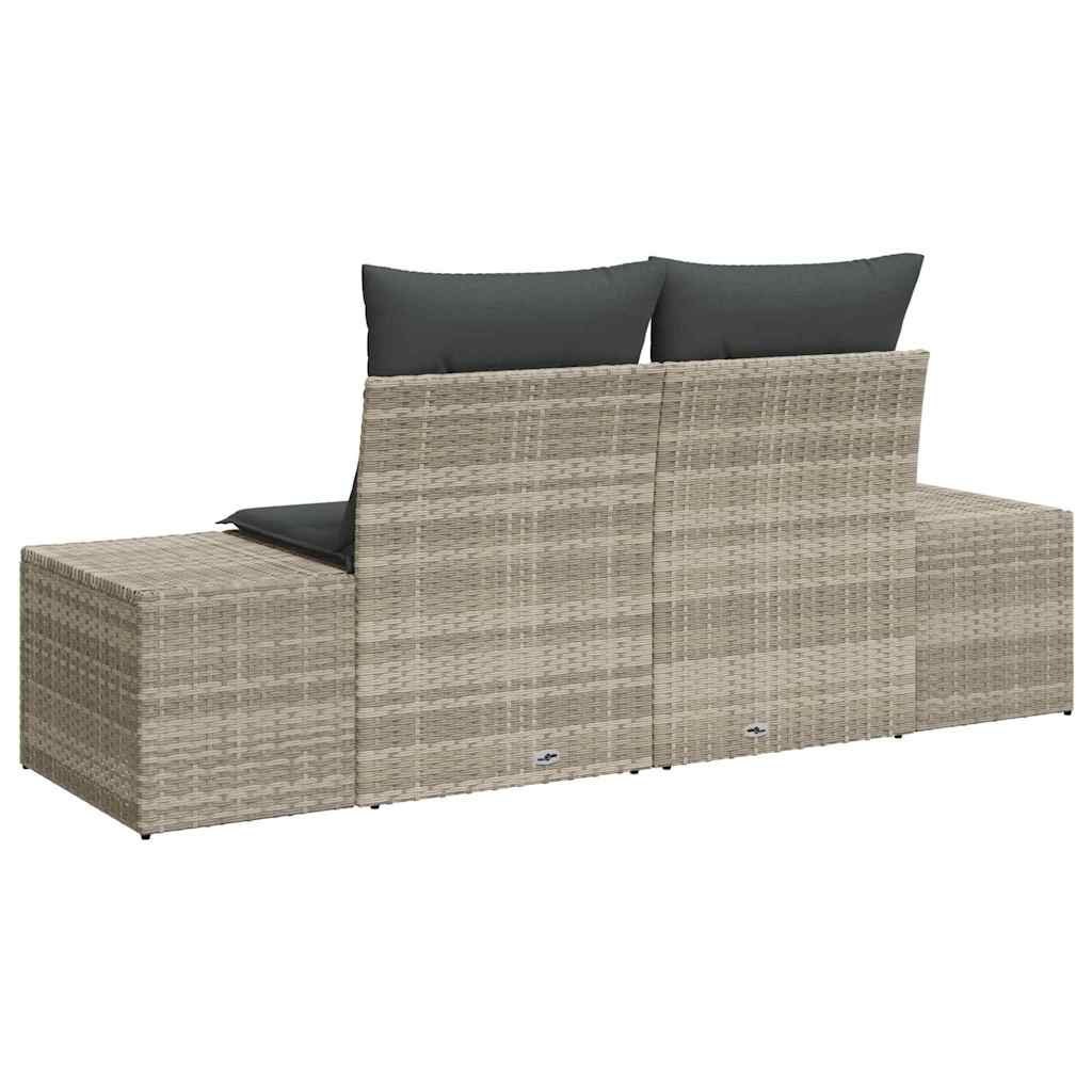 Sofa ogrodowa dla dwóch osób, ze schowkiem i poduszkami w szarym poliratanie. Lumarko!