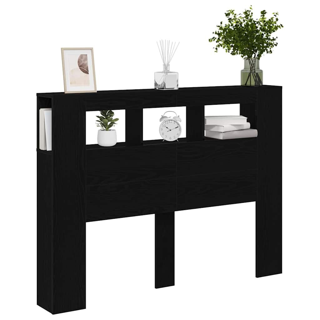 LED Wezgłowie Czarny Dąb 140x18,5x40 cm Materiał drewnopochodny Lumarko!