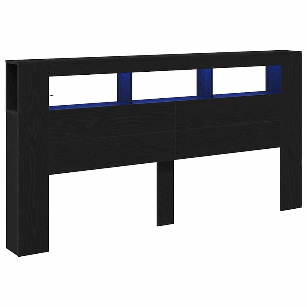 Łóżko z pojemnikiem z oświetleniem LED Czarny Dąb 200x18,5x103,5 cm Lumarko!