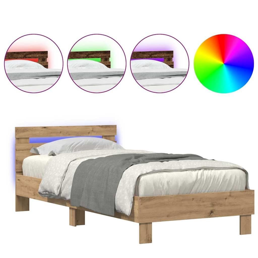 Łóżko z oświetleniem LED Artisan Oak 75x190 cm z drewna inżynieryjnego Lumarko!