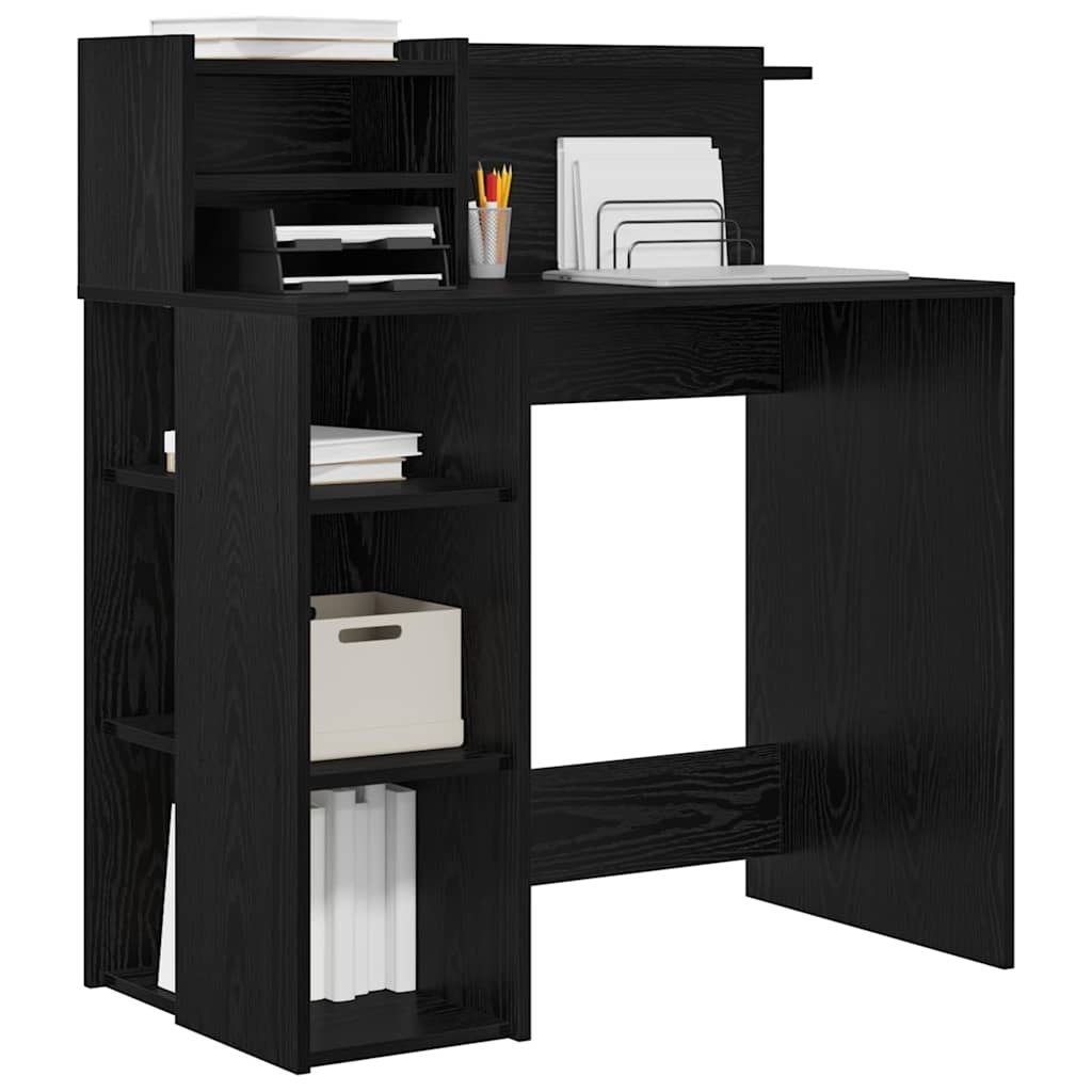 Biurko z przechowywaniem z czarnego dębu 90x48x101.5 cm Materiał drewnopochodny Lumarko!