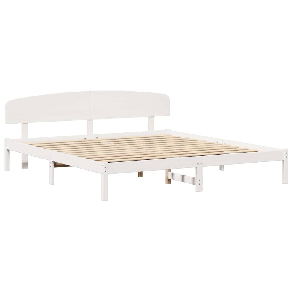 Rama łóżka z zagłówkiem Biała 200x200 cm Lite drewno sosnowe Lumarko!