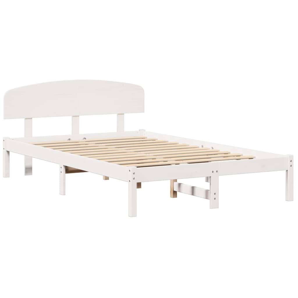 Biała Rama Łóżka z Wezgłowiem 140x190 cm Lite Drewno Sosnowe Lumarko!