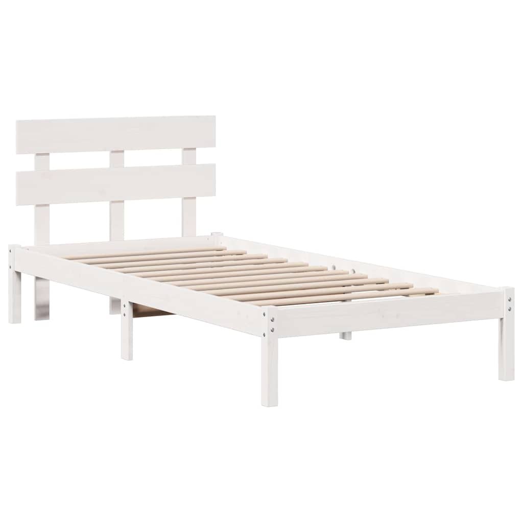 Ramka łóżka Z zagłówkiem Biały 75 x 190 cm Lite drewno sosnowe