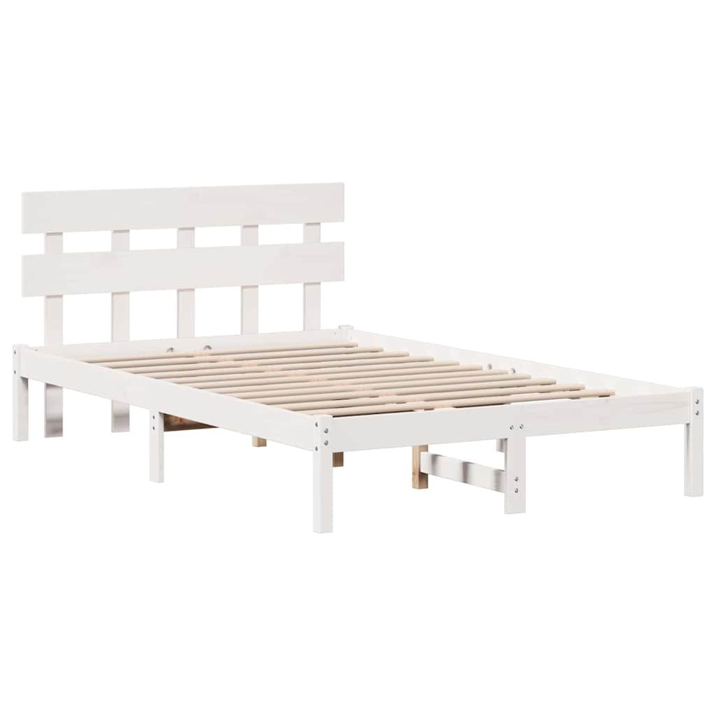 Ramka łóżka Z zagłówkiem Biały 135 x 190 cm Lite drewno sosnowe