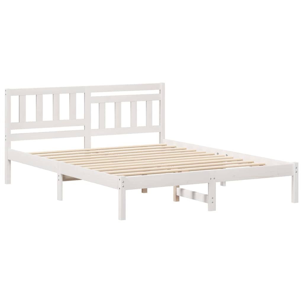 Ramka łóżka Z zagłówkiem Biały 150 x 200 cm Lite drewno sosnowe