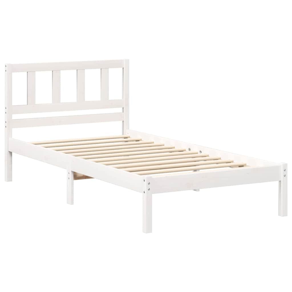 Ramka łóżka Z zagłówkiem Biały 90 x 190 cm Lite drewno sosnowe