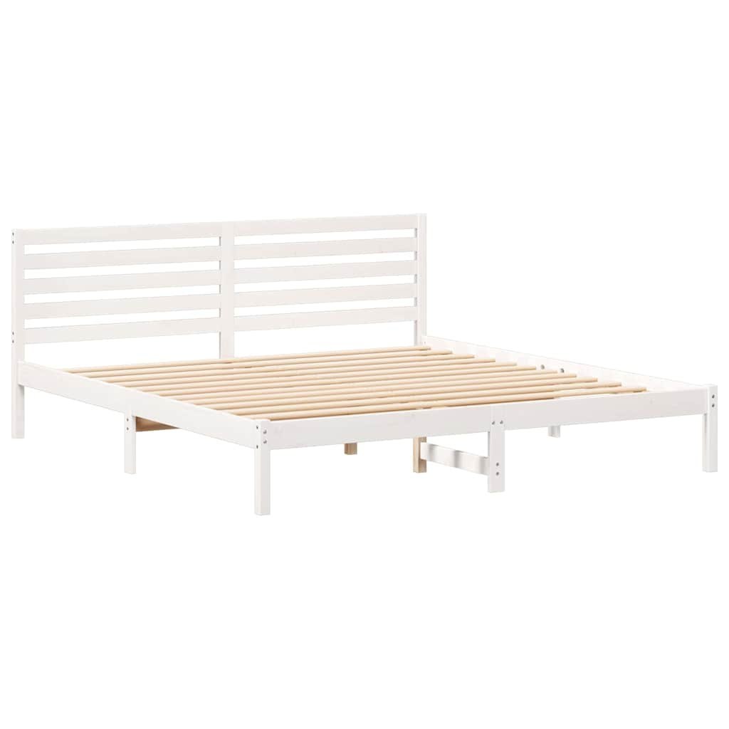 Ramka łóżka Z zagłówkiem Biały 200 x 200 cm Lite drewno sosnowe Lumarko!