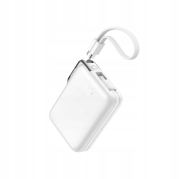 Powerbank 10000mAh 30W z wbudowanym kablem USB-C iPhone Lightning - biały